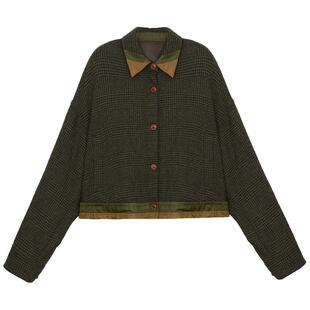 谜底格纹外套女冬季新品复古风宽松挺阔设计感夹克244MW1672