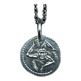 古罗马银币蛇发女妖美杜莎古币项链纯银宙斯硬币吊坠三曲腿锁骨链