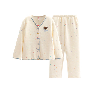 芬腾女士睡衣秋冬季空气棉夹层长袖纯棉套装女款休闲加大码家居服