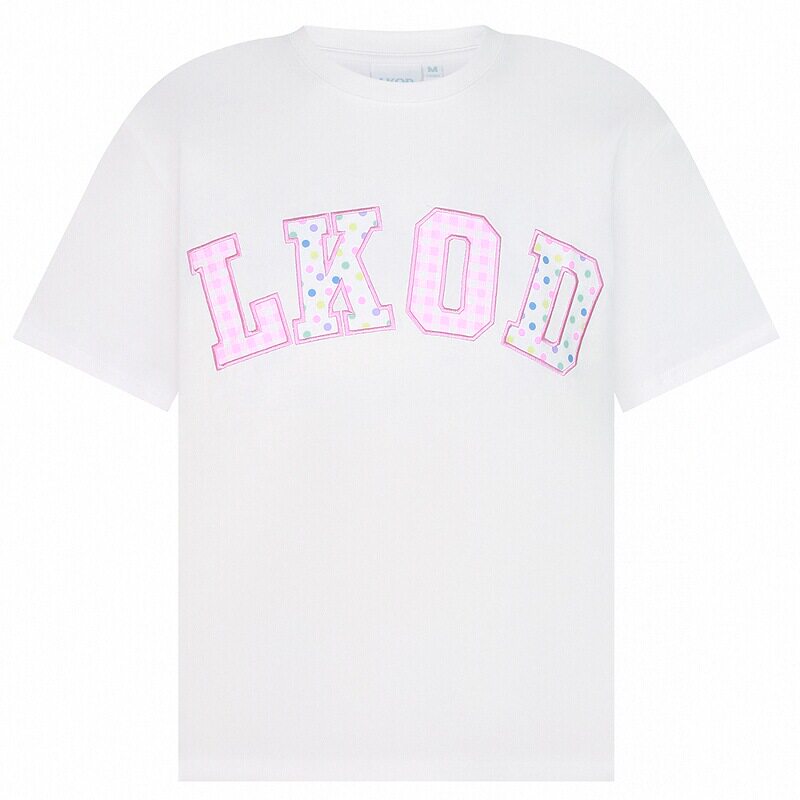 LK STORE LKOD2025夏季新款波点贴布格子字母潮牌女短袖T恤宽松