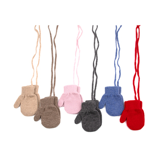 100%纯山羊绒儿童手套男女宝宝针织挂脖挽绳秋冬季男童滑雪可爱保