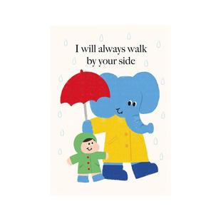 儿童婴儿房装饰贴画海报ins风蓝色可爱卡通大象挂画芯油画布自粘