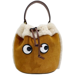 CTANDJIM羊毛皮草眼睛抽绳福袋包 水桶包 眼睛皮毛一体菜篮子