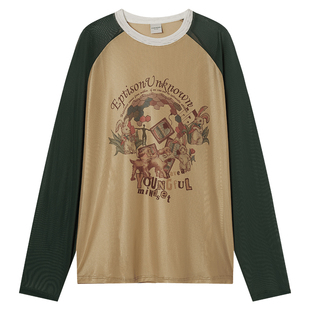 EPTISON雪纺衫女2025年夏季新款复古轻薄美式波嬉风插肩袖T恤上衣