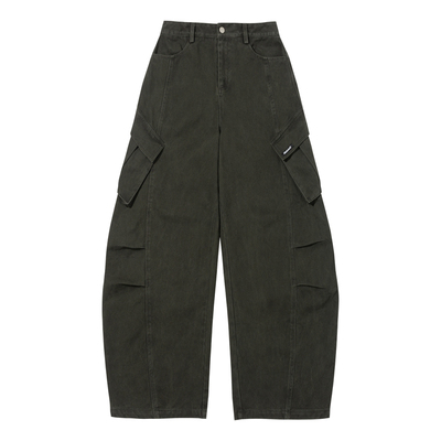 iSaluteU 十字架贴布水洗大口袋工装裤复古宽松立体裁剪阔腿裤子