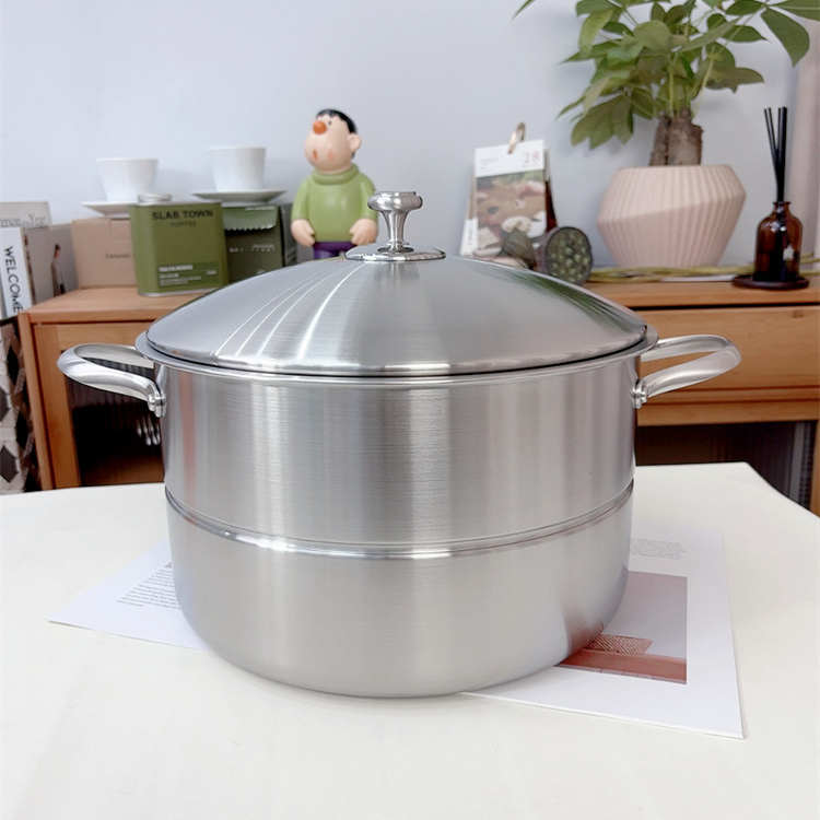 304不锈钢三层一体钢蒸锅30cm家用汤锅一体成型加厚电磁炉通用