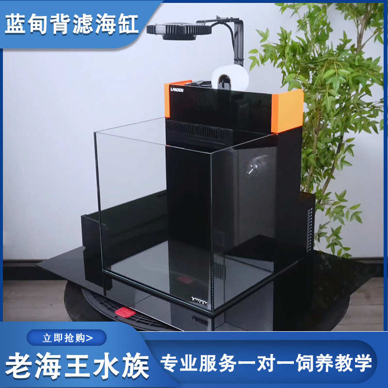 蓝甸海水缸背滤鱼缸超白缸海水缸底滤海40cm鱼缸吧背滤一体鱼缸定
