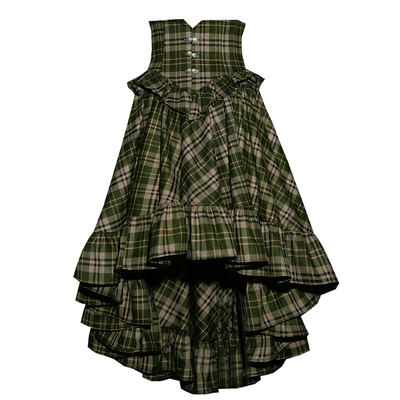 宫廷复古束腰格纹燕尾大摆半身裙