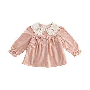 【新品】OAK FAMILY女宝宝长袖上衣儿童娃娃领纯棉宽松衬衫