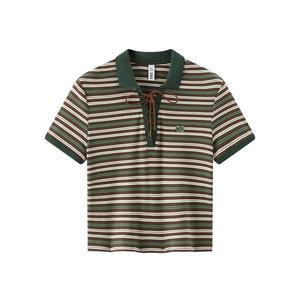 森马POLO衫女短款紧身2025新款夏凉感条纹衫航海系穿搭Navy core