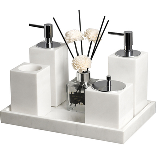 轻奢大理石白卫浴洗漱套装口杯牙刷架托盘抽纸巾盒欧式分装瓶酒店