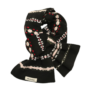 氛围感冰岛风条纹针织围巾女2025年秋冬复古百搭保暖美式小众围脖