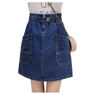 2025年新款超大码拉链包臀牛仔短裙女夏季百搭胖mm高腰A字半身裙