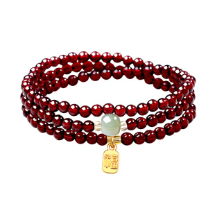 普陀山文创集正品天然三圈石榴石手串和田玉水晶手链女款2025新款