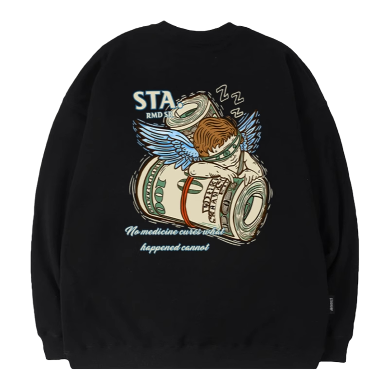 STA金钱天使印花国潮圆领卫衣