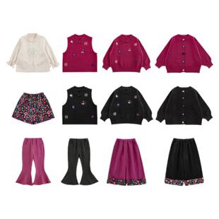 幼悠女童花间雅集系列2025冬季旗袍立领毛衣复古摩登喇叭裤多件套