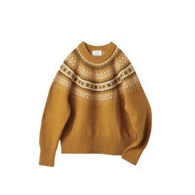 羊毛混纺北欧风毛衣黄色打底上衣