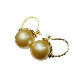 南洋金珠天然海水珍珠耳钉耳扣18K金厚实版耳环正圆强光高端款