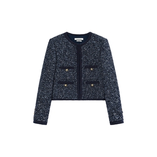 CONCISE-WHITE简白2025秋冬新品短款羊毛流行粗花毛呢金扣外套女