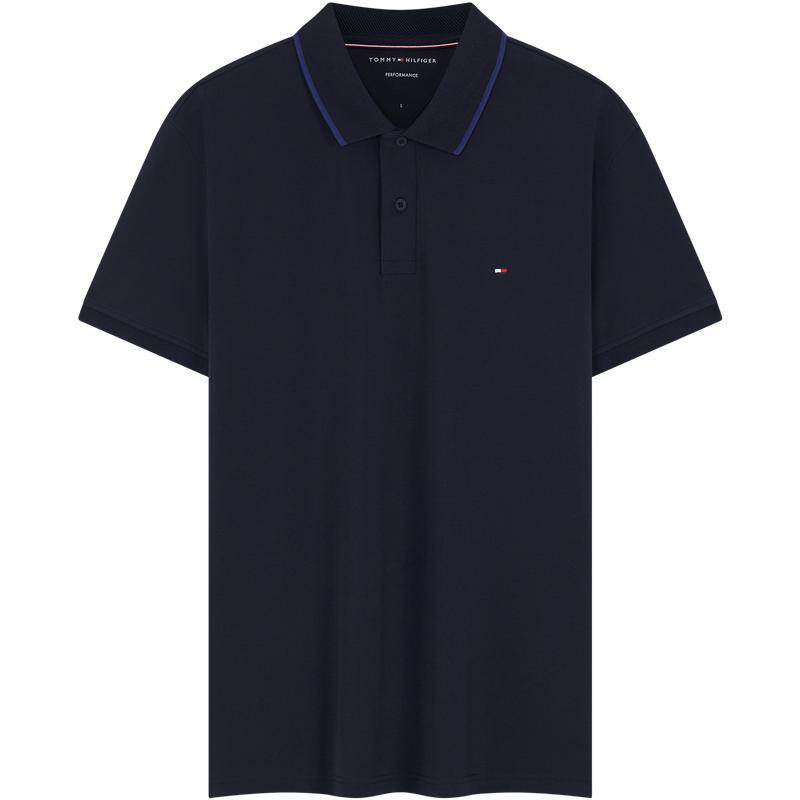 Tommy男装珠地网眼镶边短袖POLO