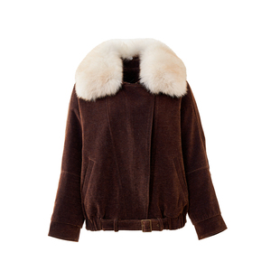 狐狸毛大毛领牛仔鹅绒羽绒服女冬短款2025新款皮草外套高级感大衣