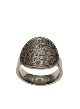 手工真币六便士复古戒指