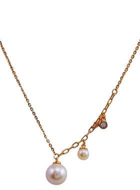 小叮当大小天然珍珠锆石项链气质女人味锁骨链S925银极简精致颈饰