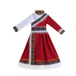 儿童藏族舞蹈服装少数民族藏族演出服男女童蒙古族走秀水袖表演服