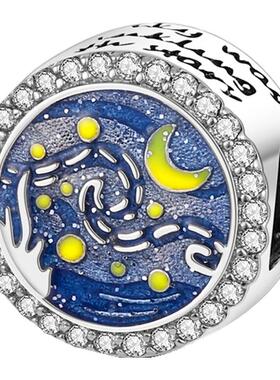 潘家风格珠子diy串珠手链配件定位夹固定夹镀银S925夜光星月串饰