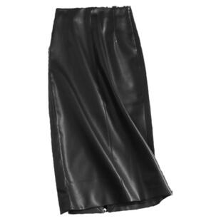 纯色显瘦修身高腰后开叉包臀裙2024秋新气质通勤皮裙半身裙女G823