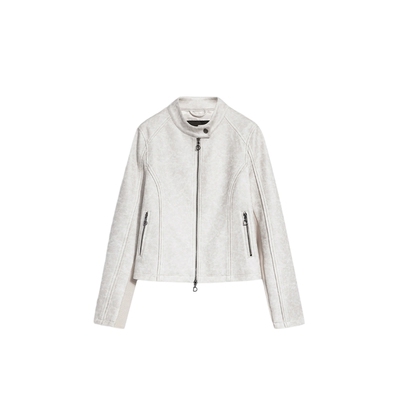 Desigual合体仿麂皮拼接针织立领长袖女士外套