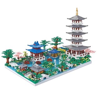 2026新款杭州西湖积木高难度巨大型古建筑模型男女孩益智拼装玩具