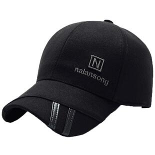 秋冬天帽子男士毛呢棒球帽休闲字母鸭舌防寒运动帽加绒护耳保暖帽