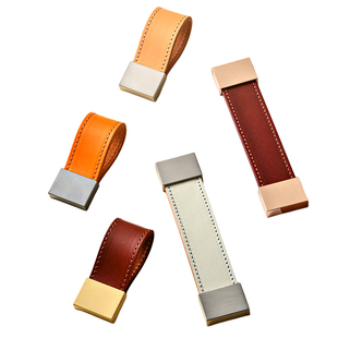 高品质简约轻奢真皮柜门抽屉拉手软头层牛皮防撞隐形扣手柜体把手