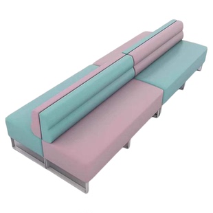 简约理发店等待休息区卡座沙发公司办公接待长条凳子带靠背店铺用