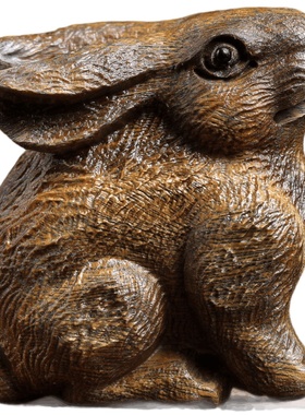 天然绿檀玉兔文玩小摆件