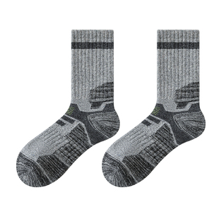 运动滑雪袜子男款冬季户外登山徒步防滑羊毛中筒袜保暖毛圈袜长袜