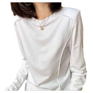 2026新款天丝罗马打底衫女长袖垫肩丝滑垂感T恤白色上衣小众设计