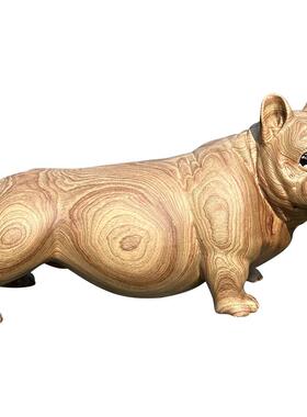 网红款斗牛犬香樟木雕塑空间摆件