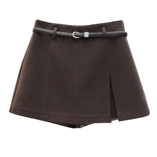 希贝尔茜茜高腰短裤裙女2025冬季前开叉显瘦百搭A字韩版前裙后裤