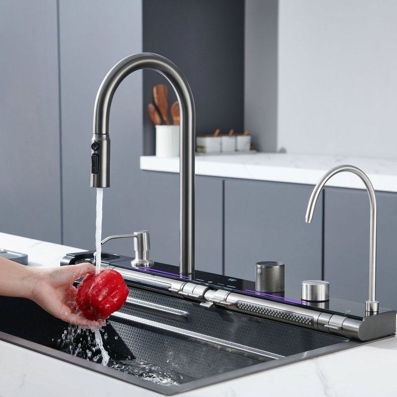 蓝鲸鱼水槽不锈钢水槽304厨房水槽飞雨抽拉瀑布龙头大单槽洗菜盆,家装主材,水槽单品,淘宝优惠券,粉丝福利购,淘宝优惠卷