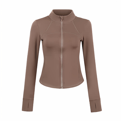 短款立领瑜伽服外套女罗纹修身显瘦运动上衣普拉提训练健身服长袖