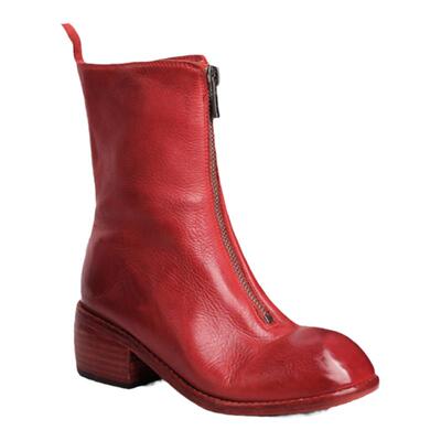 前拉链中筒靴女水洗马皮灰色