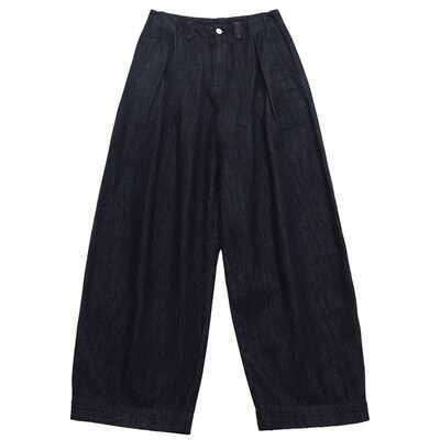 高棉原牛色压褶设计阔腿牛仔裤