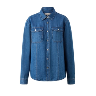 【Eland奥莱】衣恋衬衫女宽松廓形双口袋慵懒感长袖牛仔上衣春季