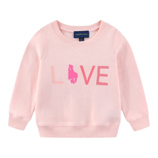 RL009女童大马圆领加绒卫衣 粉色秋冬中大童 外穿