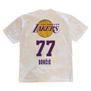 美式休闲运动篮球球衣湖人队东契奇77号短袖T恤纯棉宽松重磅上衣