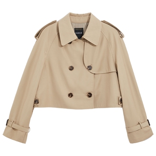 【爆款补单】bebe秋季系列女士双排扣短款复古时尚风衣外套341301