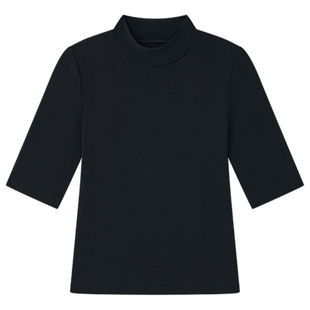 Halo Luu 黑色半袖修身上衣女春夏新款半高领针织短袖t恤打底衫