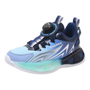 巴布豆男童运动鞋皮面防水秋冬季中大童旋转纽扣防臭儿童跑步鞋